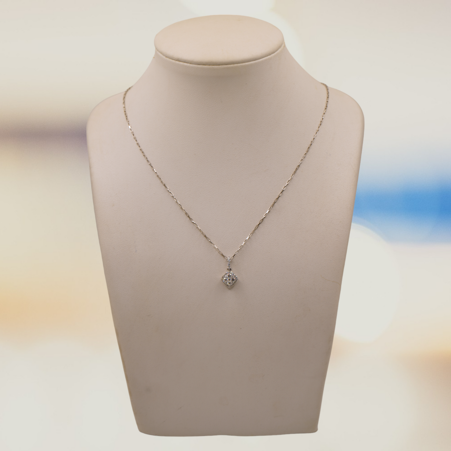 0.32 Carat Square shaped Natural Diamond Pendant with 18K White Gold chain